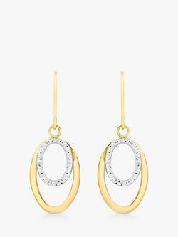 IBB 9ct Gold 2 Tone Double Oval Drop Earrings, White/Gold, White/Gold