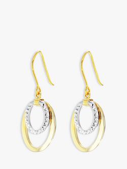 IBB 9ct Gold 2 Tone Double Oval Drop Earrings, White/Gold - view 2, White/Gold