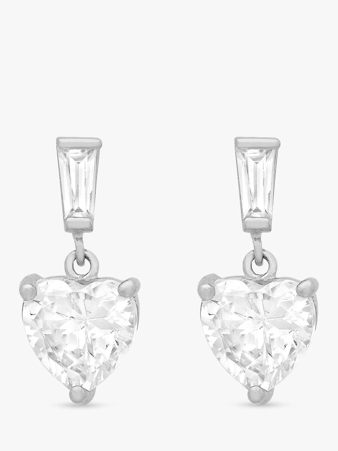Product image 1 of 4, which shows IBB 9ct White Gold Cubic Zirconia Heart Drop Earrings, White