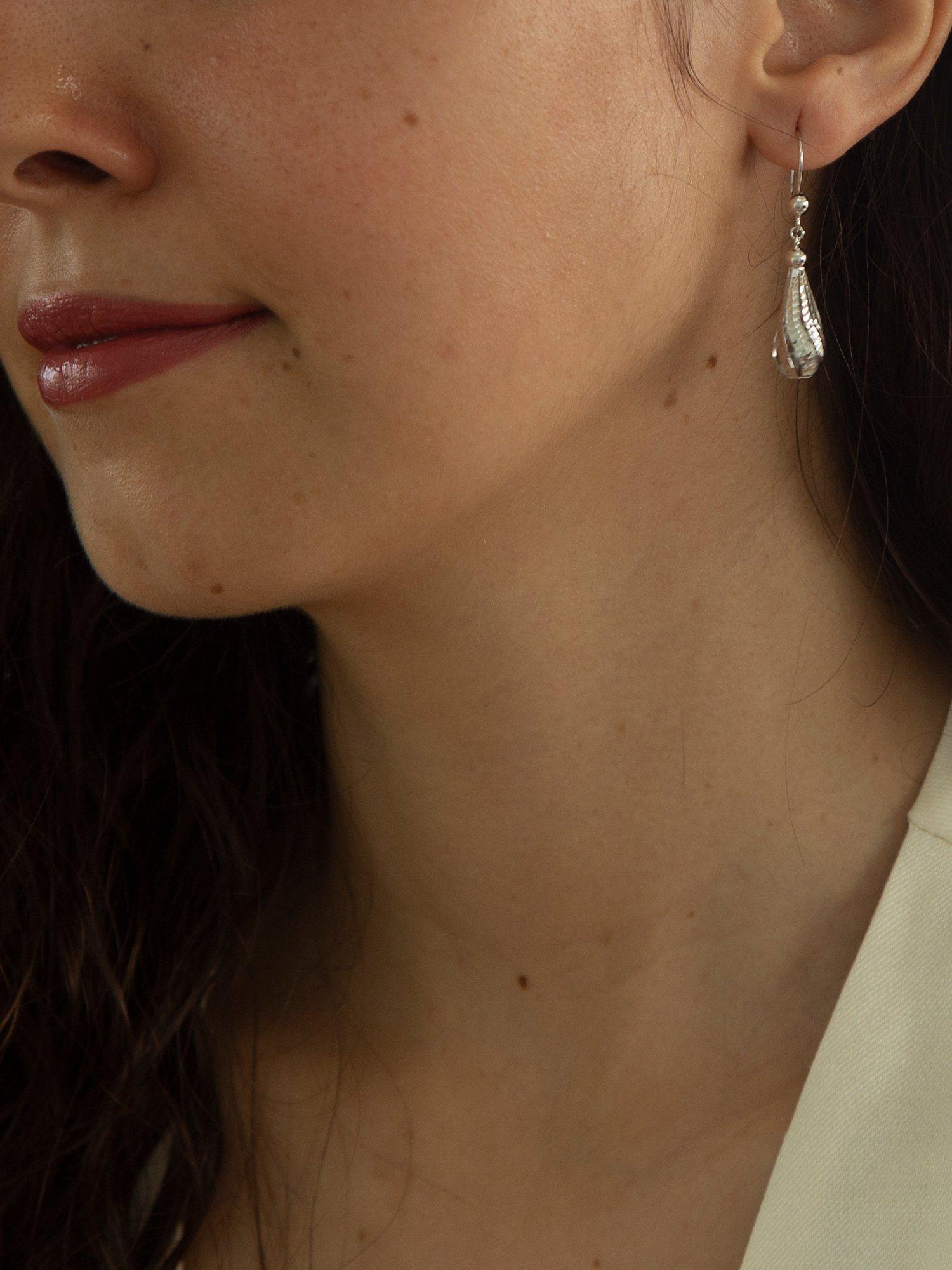 Product image 2 of 4, which shows IBB 9ct White Gold Diamond-Cut Teardrop Drop Earrings, White