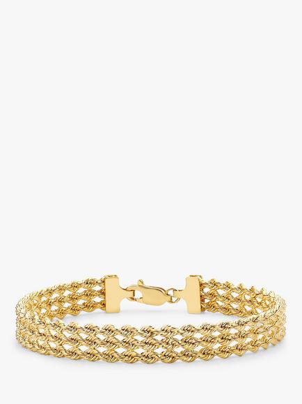 IBB 9ct Gold Hollow 3 Strand Rope Bracelet, Gold, Gold
