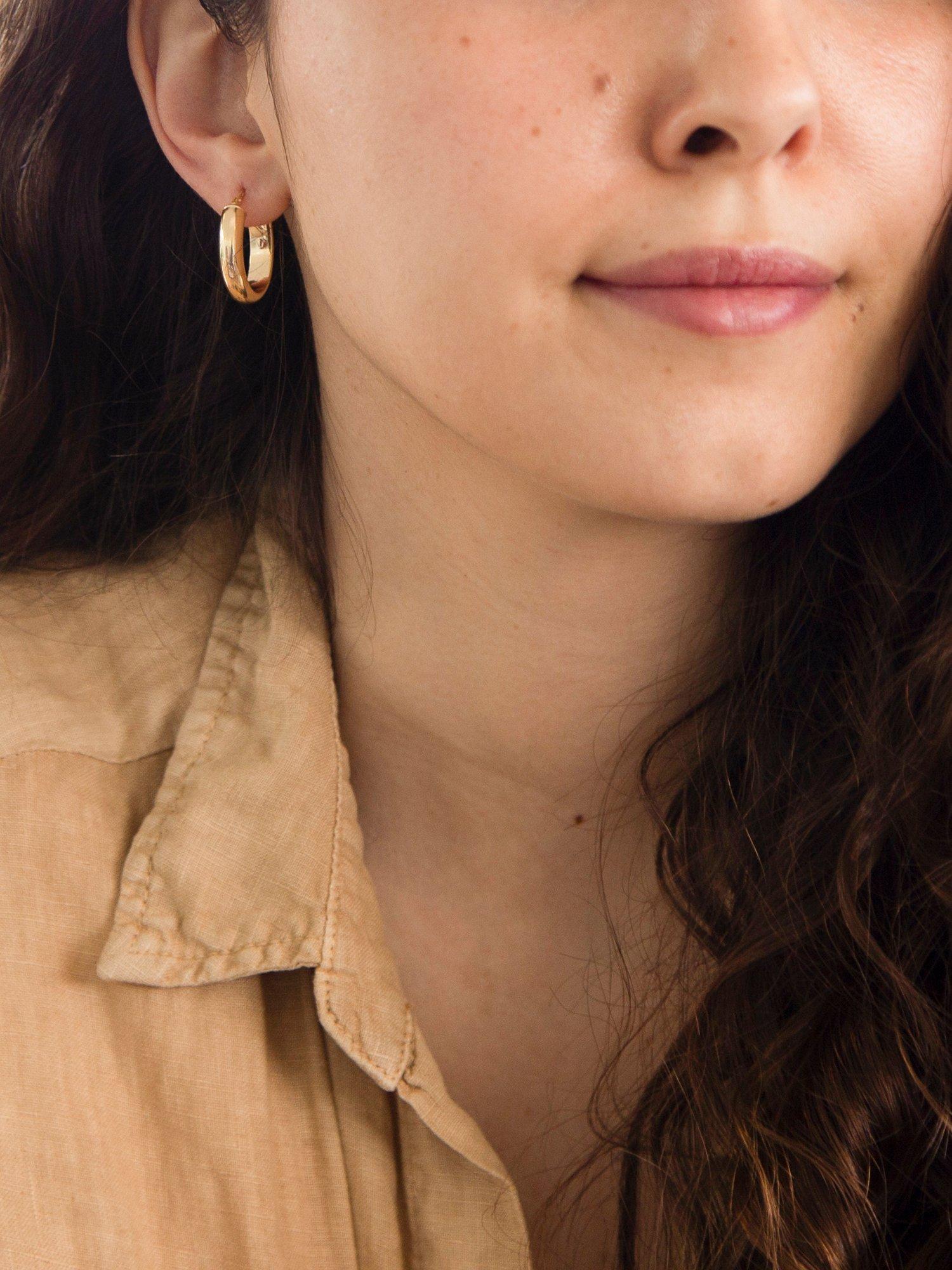 Product image 2 of 4, which shows IBB 9ct Yellow Gold Polished Oval Creole Earrings, Gold