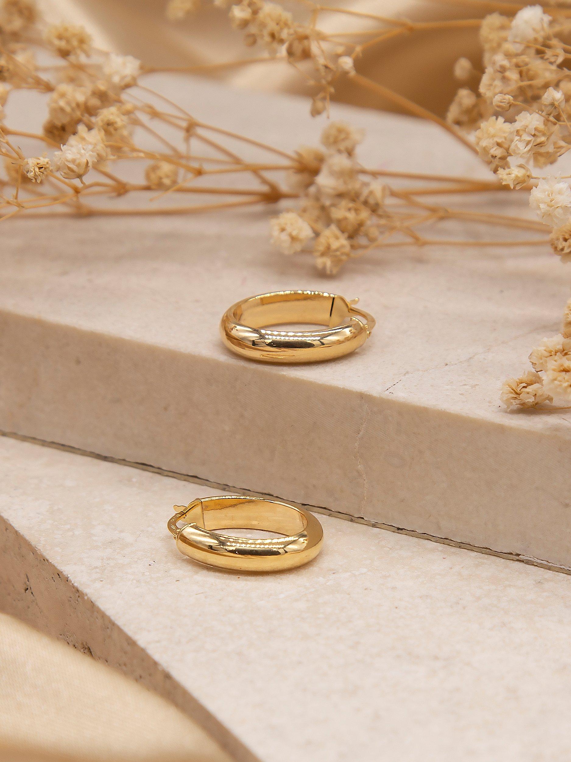 Product image 3 of 4, which shows IBB 9ct Yellow Gold Polished Oval Creole Earrings, Gold