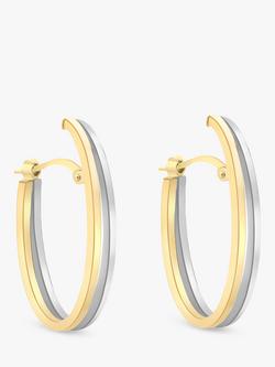 IBB 9ct Gold Two Tone Double Oval Huggie Earrings, White Gold/Gold, White Gold/Gold