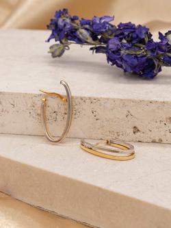 IBB 9ct Gold Two Tone Double Oval Huggie Earrings, White Gold/Gold - view 2, White Gold/Gold