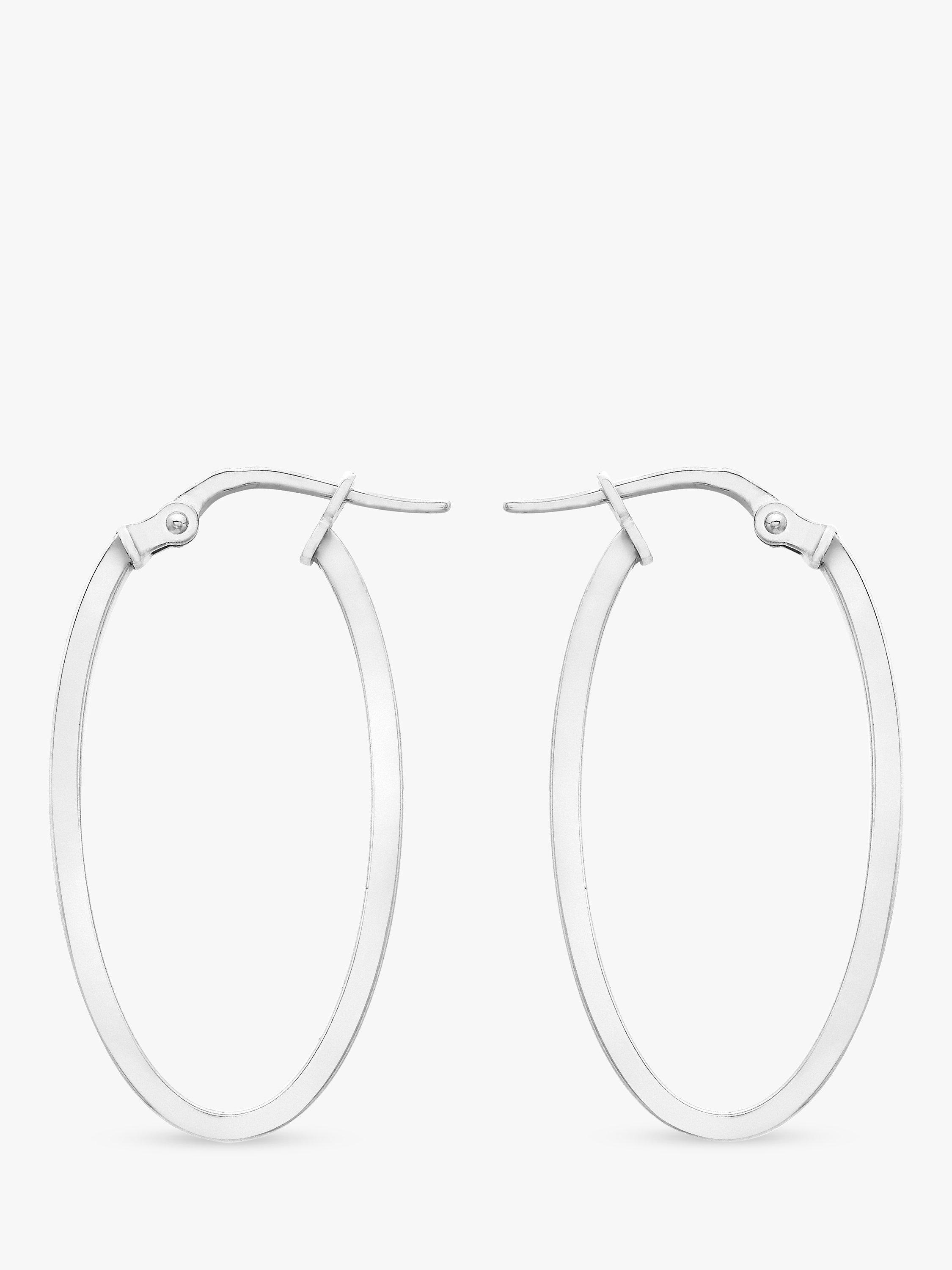 Product image 1 of 4, which shows IBB 9ct White Gold Oval Creole Earrings, White Gold