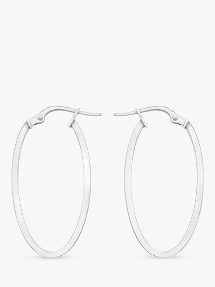 IBB 9ct White Gold Oval Creole Earrings, White Gold, White Gold