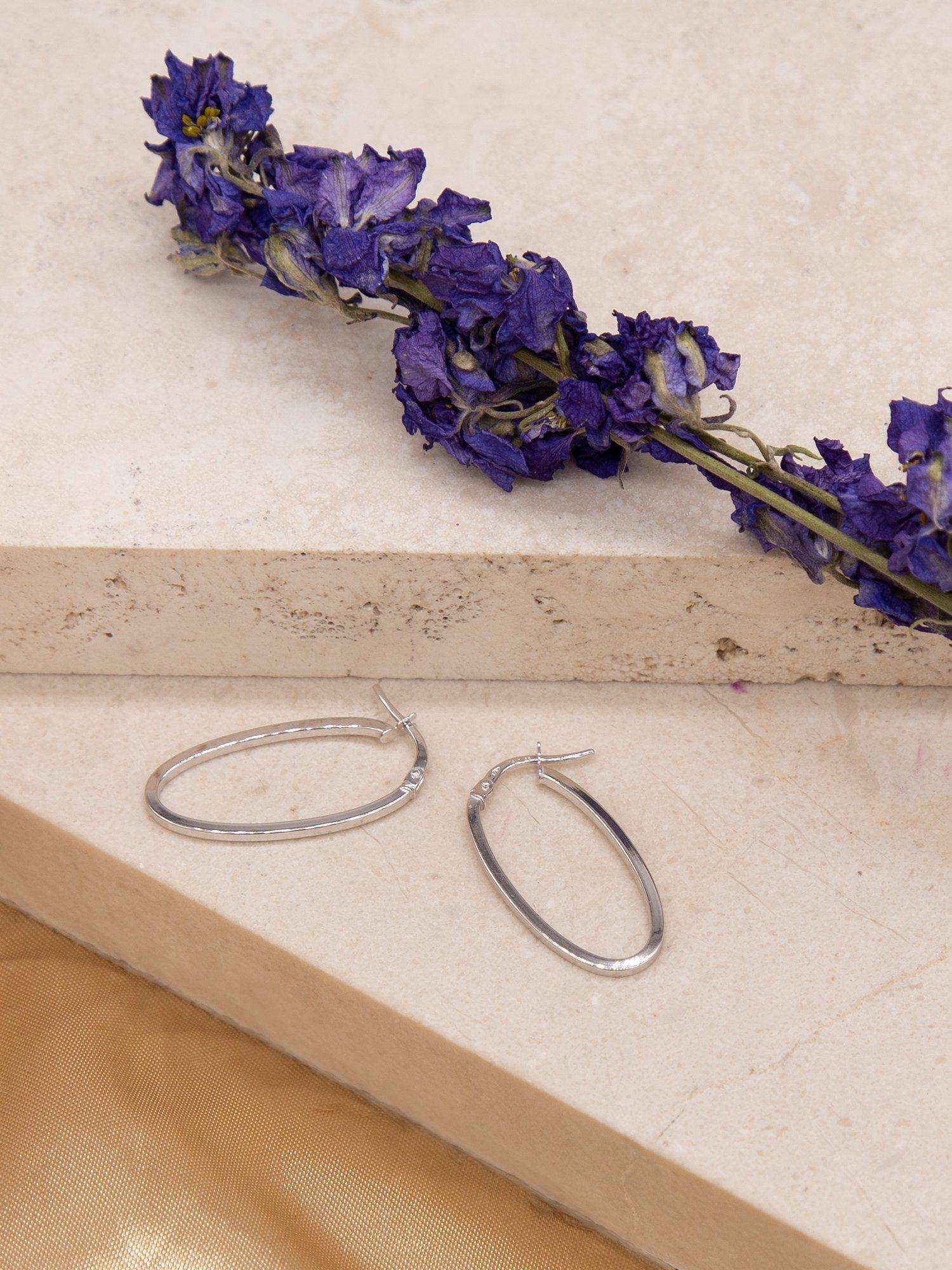 Product image 2 of 4, which shows IBB 9ct White Gold Oval Creole Earrings, White Gold