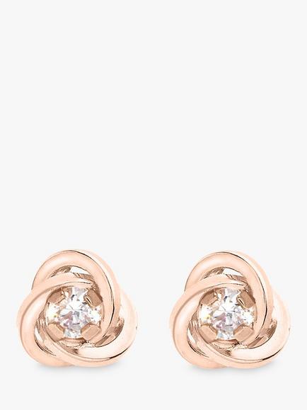 IBB 9ct Gold Knot Stud Earrings, Rose Gold, Rose Gold