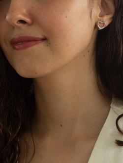 IBB 9ct White Gold Heart Stud Earrings, White - view 2, White