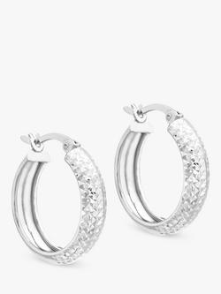 IBB 9ct White Gold Diamond Cut Creole Earrings, White Gold, White Gold