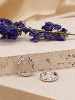 IBB 9ct White Gold Diamond Cut Creole Earrings, White Gold - view 2, White Gold