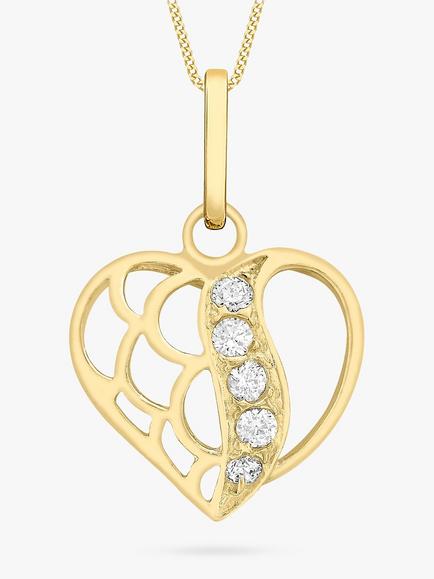 IBB 9ct Gold Cubic Zirconia Open Heart Pendant, Gold, Gold