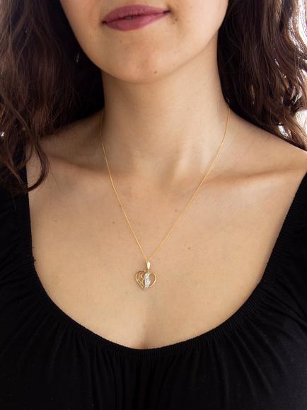 IBB 9ct Gold Cubic Zirconia Open Heart Pendant, Gold - view 2, Gold