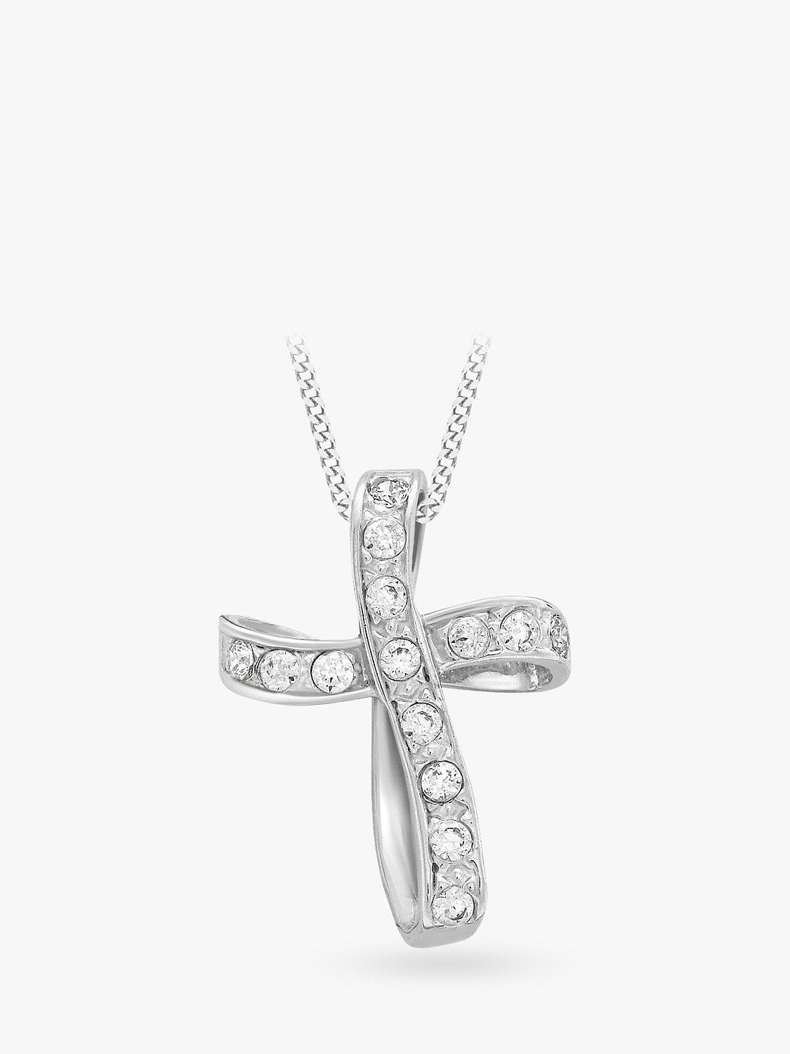 Product image 1 of 4, which shows IBB 9ct White Gold Twisted Cubic Zirconia Cross Pendant, White Gold