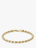IBB 9ct Yellow Gold Hollow Diamond-Cut Rope Bracelet, Gold