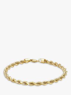 IBB 9ct Yellow Gold Hollow Diamond-Cut Rope Bracelet, Gold, Gold