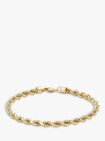 IBB 9ct Yellow Gold Hollow Diamond-Cut Rope Bracelet, Gold, Gold