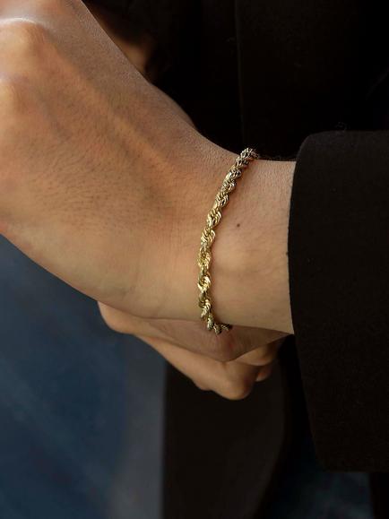 IBB 9ct Yellow Gold Hollow Diamond-Cut Rope Bracelet, Gold - view 2, Gold