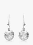 IBB 9ct White Gold Ball Diamond-Cut Drop Earrings, White