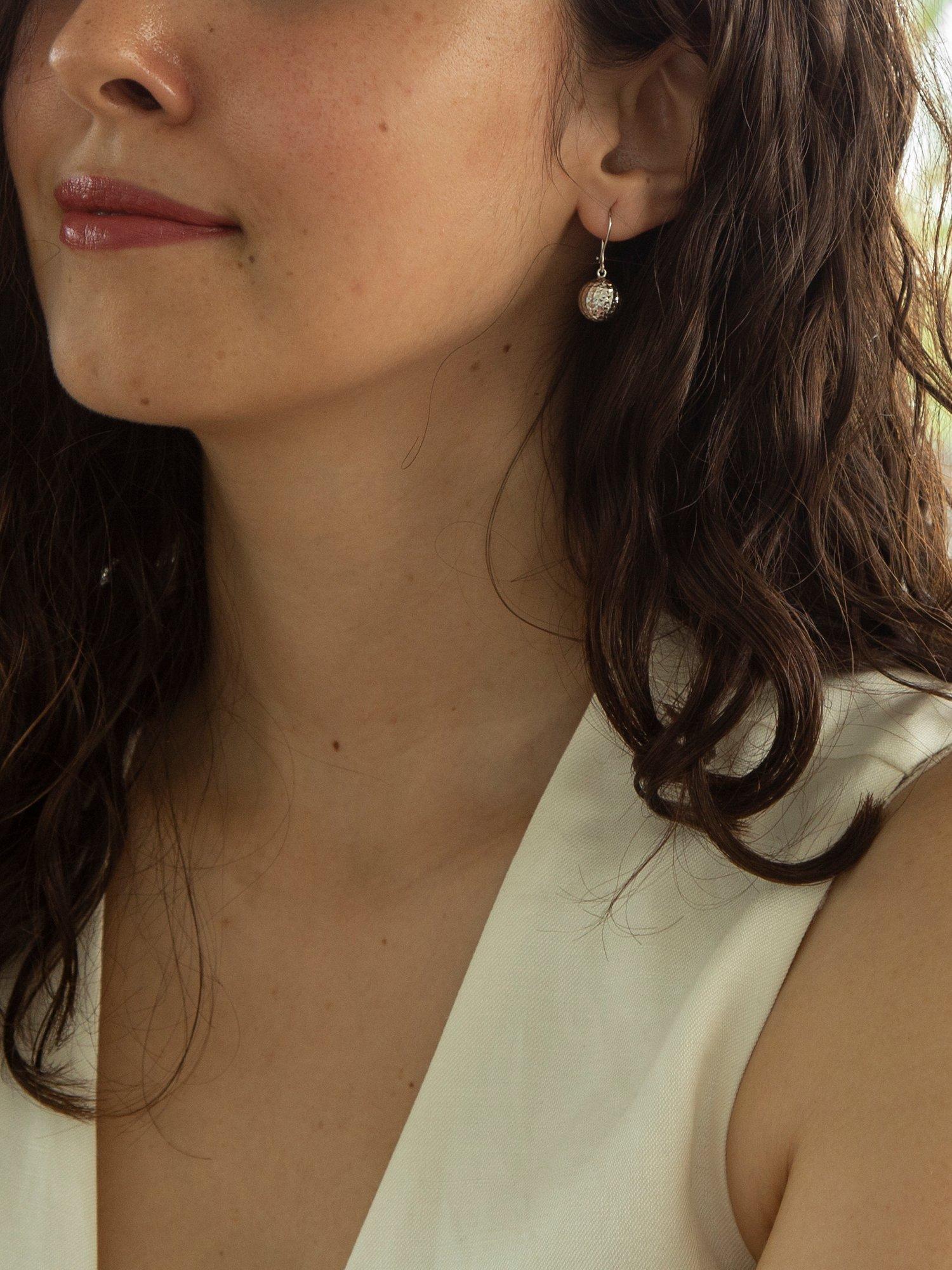 Product image 2 of 4, which shows IBB 9ct White Gold Ball Diamond-Cut Drop Earrings, White