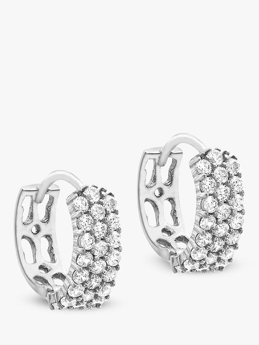 Product image 1 of 4, which shows IBB 9ct White Gold 3 Row Cubic Zirconia Hoop Earrings, White
