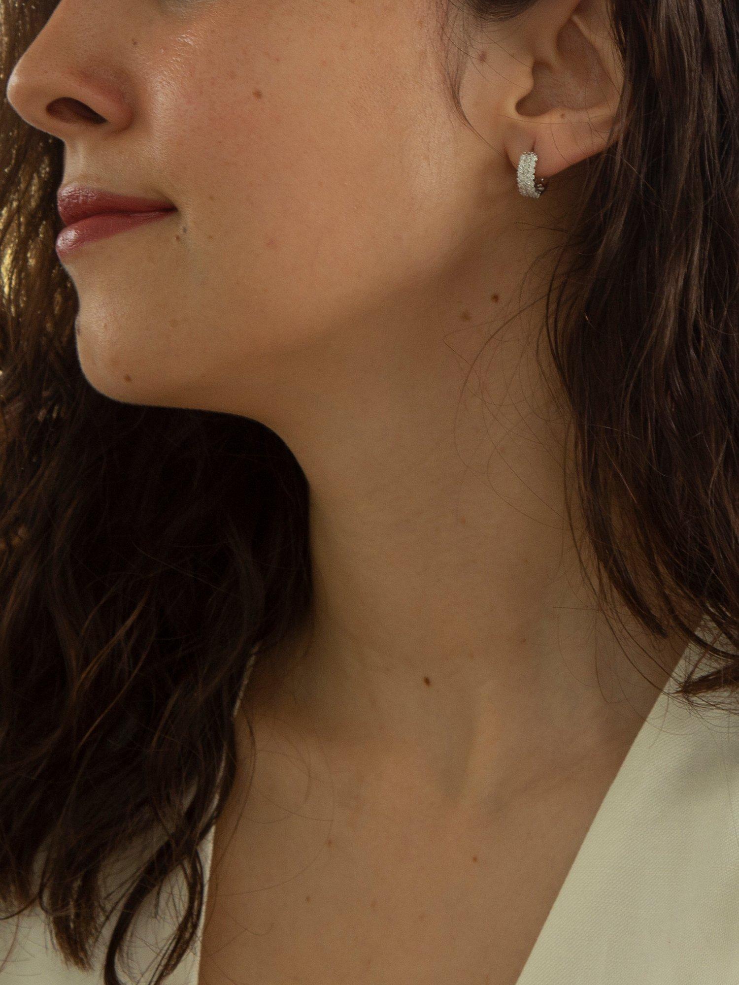 Product image 2 of 4, which shows IBB 9ct White Gold 3 Row Cubic Zirconia Hoop Earrings, White