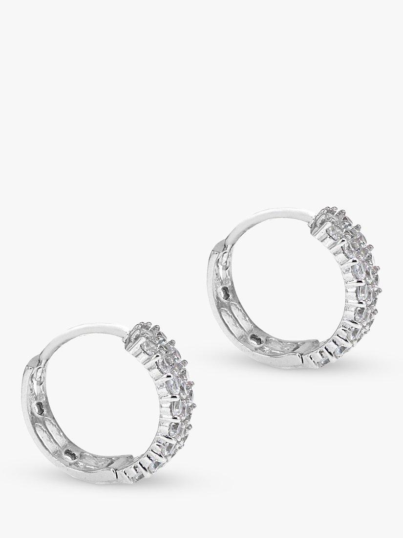 Product image 4 of 4, which shows IBB 9ct White Gold 3 Row Cubic Zirconia Hoop Earrings, White