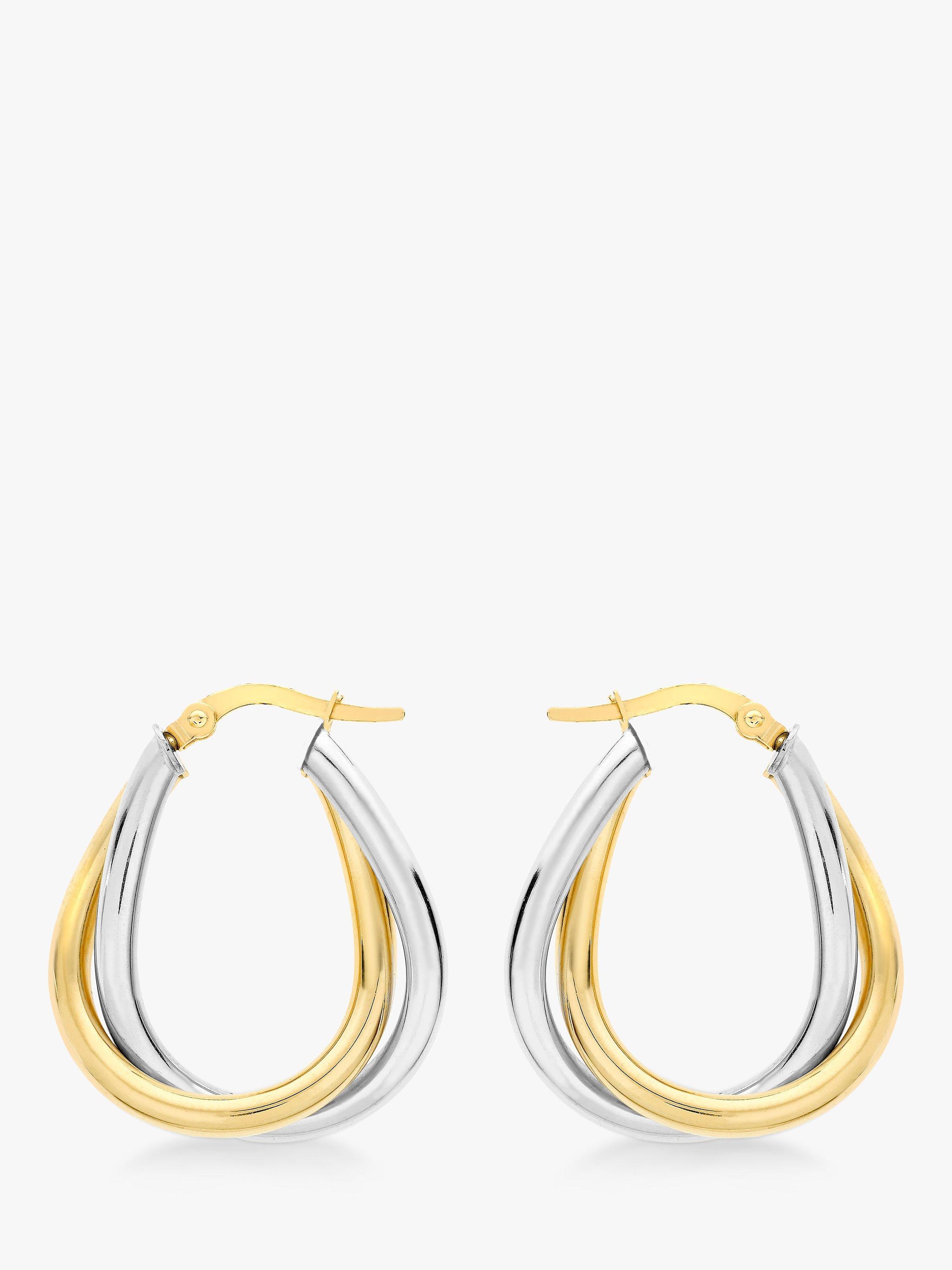 IBB 9ct Gold Two Colour Twined Creole Earrings, White Gold/Gold