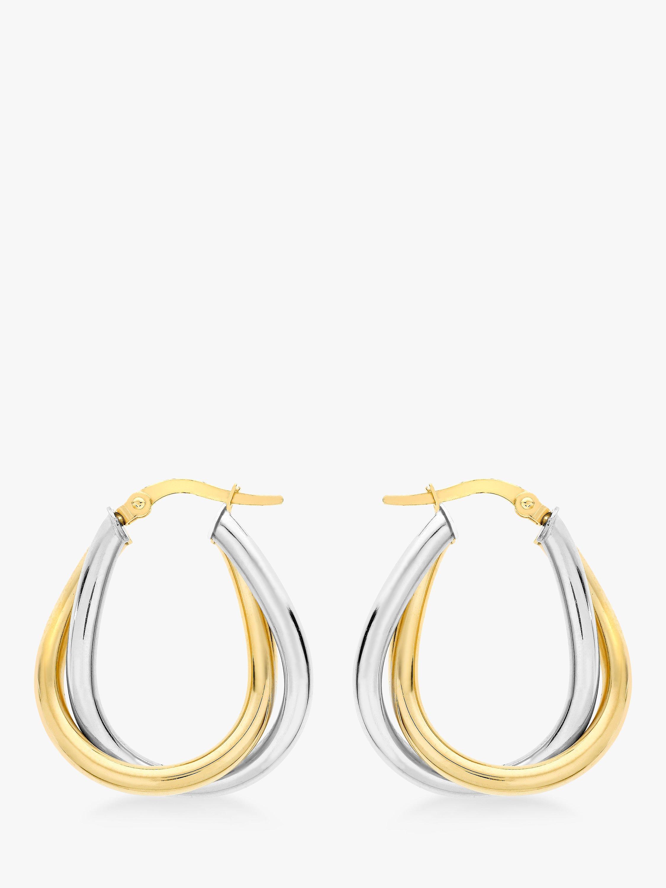 IBB 9ct Gold Two Colour Twined Creole Earrings, White Gold/Gold