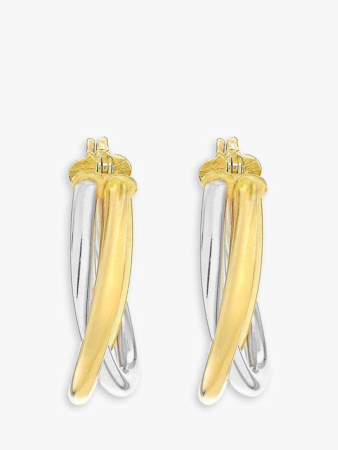 Product image 4 of 4, which shows IBB 9ct Gold Two Colour Twined Creole Earrings, White Gold/Gold