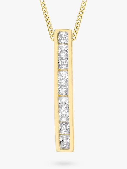 IBB 9ct Gold Cubic Zirconia Bar Drop Slider Pendant, Gold, Gold