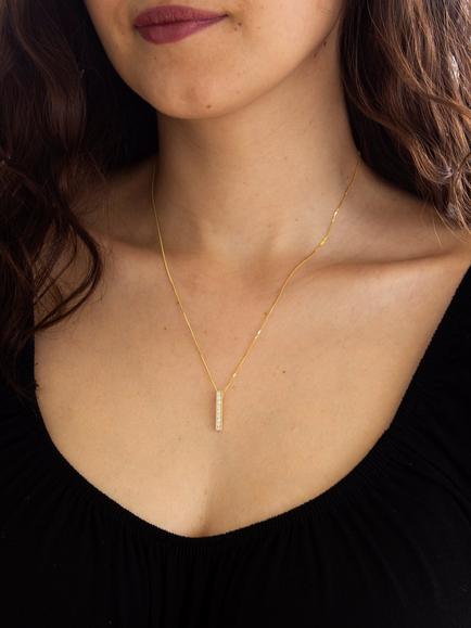 IBB 9ct Gold Cubic Zirconia Bar Drop Slider Pendant, Gold - view 2, Gold