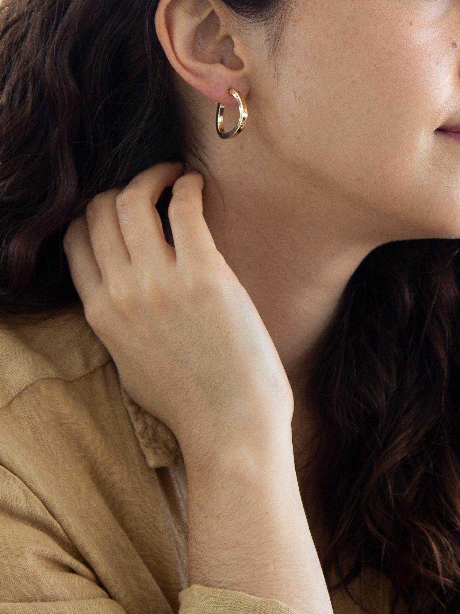 Product image 4 of 4, which shows IBB 9ct Yellow Gold Triangle Shaped Creole Earrings, Gold