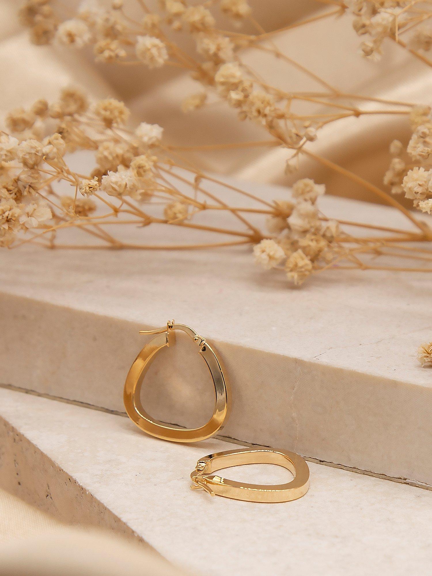 Product image 2 of 4, which shows IBB 9ct Yellow Gold Triangle Shaped Creole Earrings, Gold