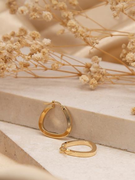 IBB 9ct Yellow Gold Triangle Shaped Creole Earrings, Gold - view 2, Gold