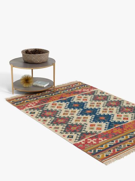 John Lewis Fusion Souk Kelim Flatweave Wool Rich Rug - view 2, Blue