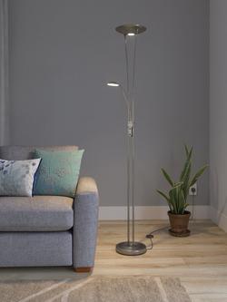 John Lewis Levity LED Uplighter/Reading Floor Lamp - view 2, Satin Nickel