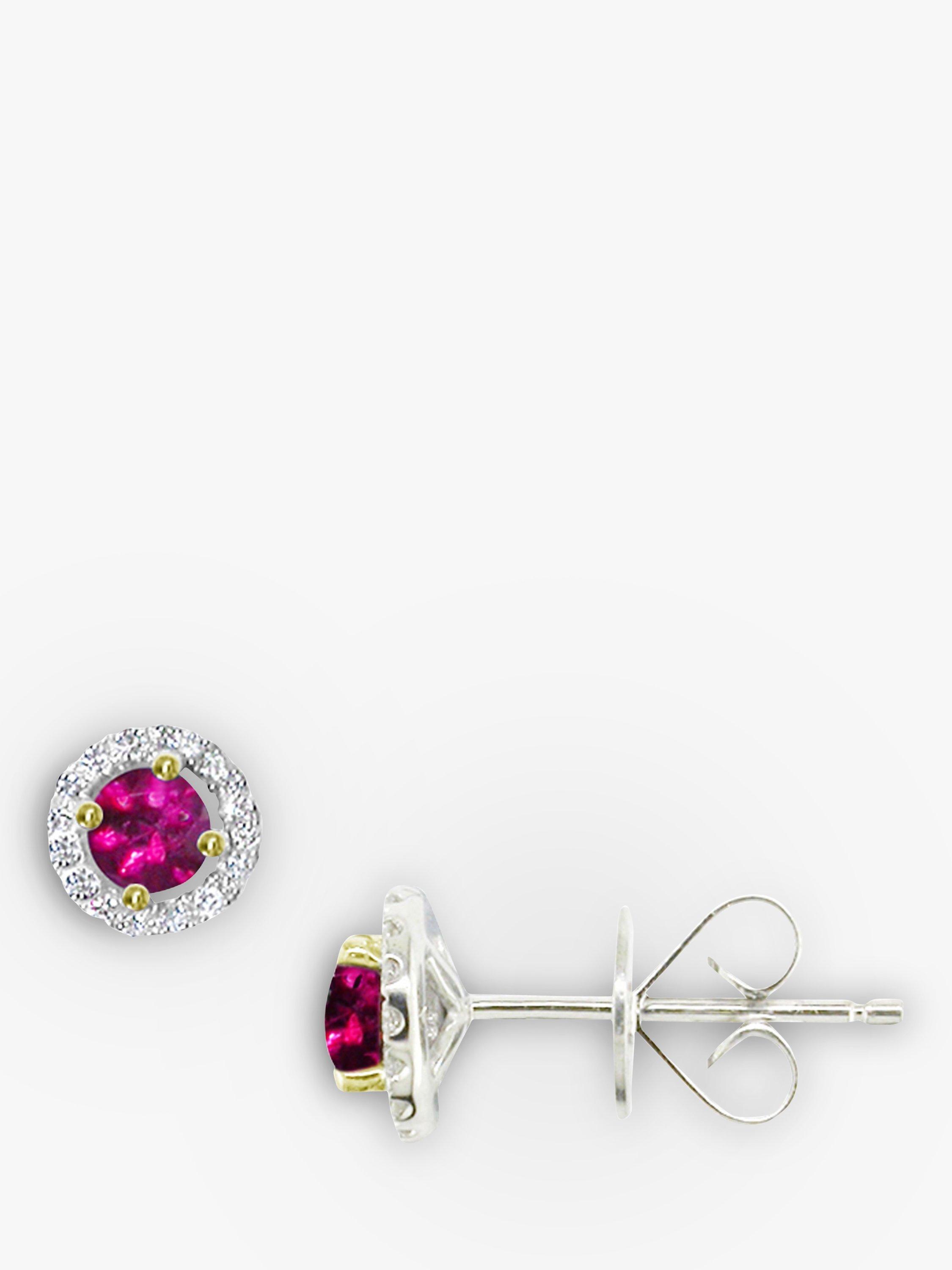 Product image 1 of 3, which shows E.W Adams 18ct White Gold Diamond Ruby Claw Set Cluster Stud Earrings, Ruby