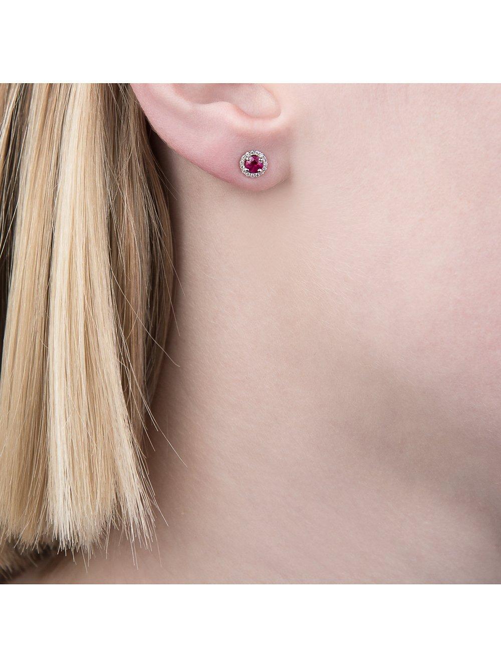 Product image 2 of 3, which shows E.W Adams 18ct White Gold Diamond Ruby Claw Set Cluster Stud Earrings, Ruby