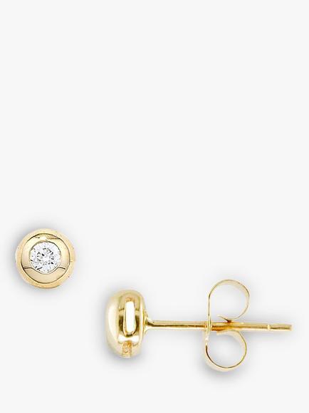 E.W Adams 9ct Yellow Gold Single Stone Diamond Stud Earrings, Gold, Gold