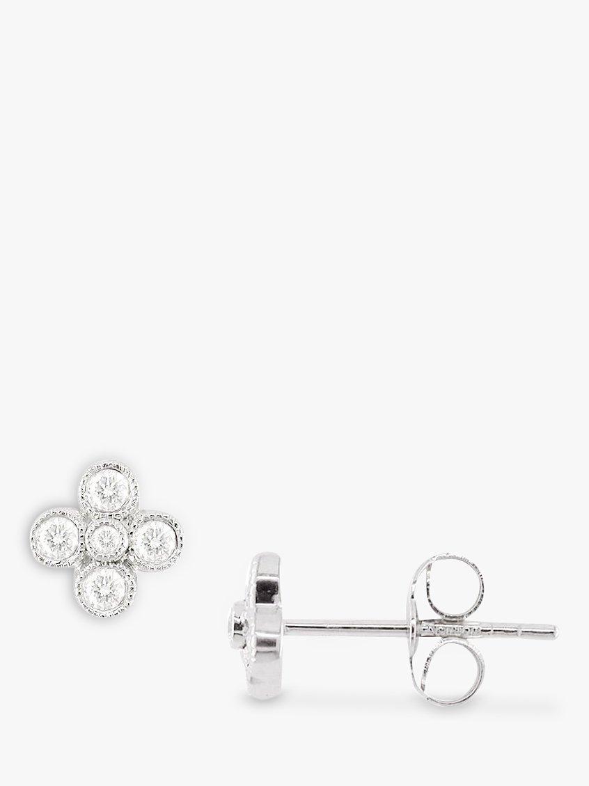 Product image 1 of 3, which shows E.W Adams 18ct White Gold Diamond Millgrain Stud Earrings, White Gold