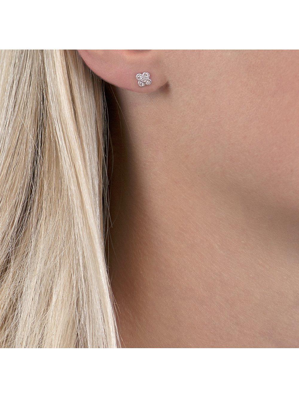 Product image 2 of 3, which shows E.W Adams 18ct White Gold Diamond Millgrain Stud Earrings, White Gold
