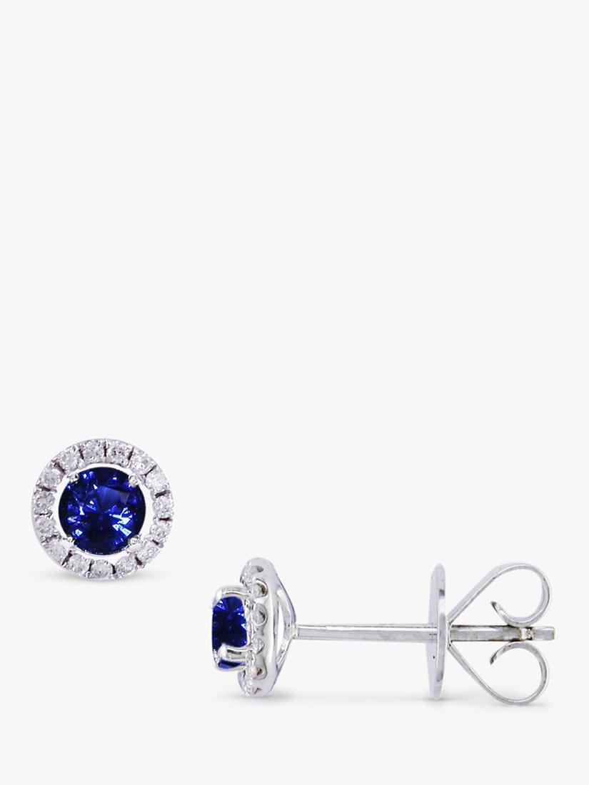 Product image 2 of 6, which shows E.W Adams 18ct White Gold Diamond Sapphire Claw Set Cluster Stud Earrings, Sapphire