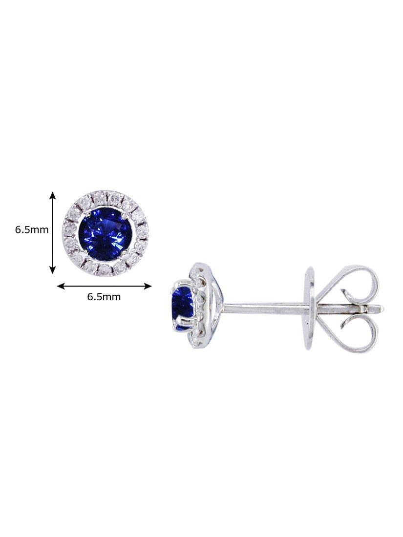 Product image 3 of 6, which shows E.W Adams 18ct White Gold Diamond Sapphire Claw Set Cluster Stud Earrings, Sapphire