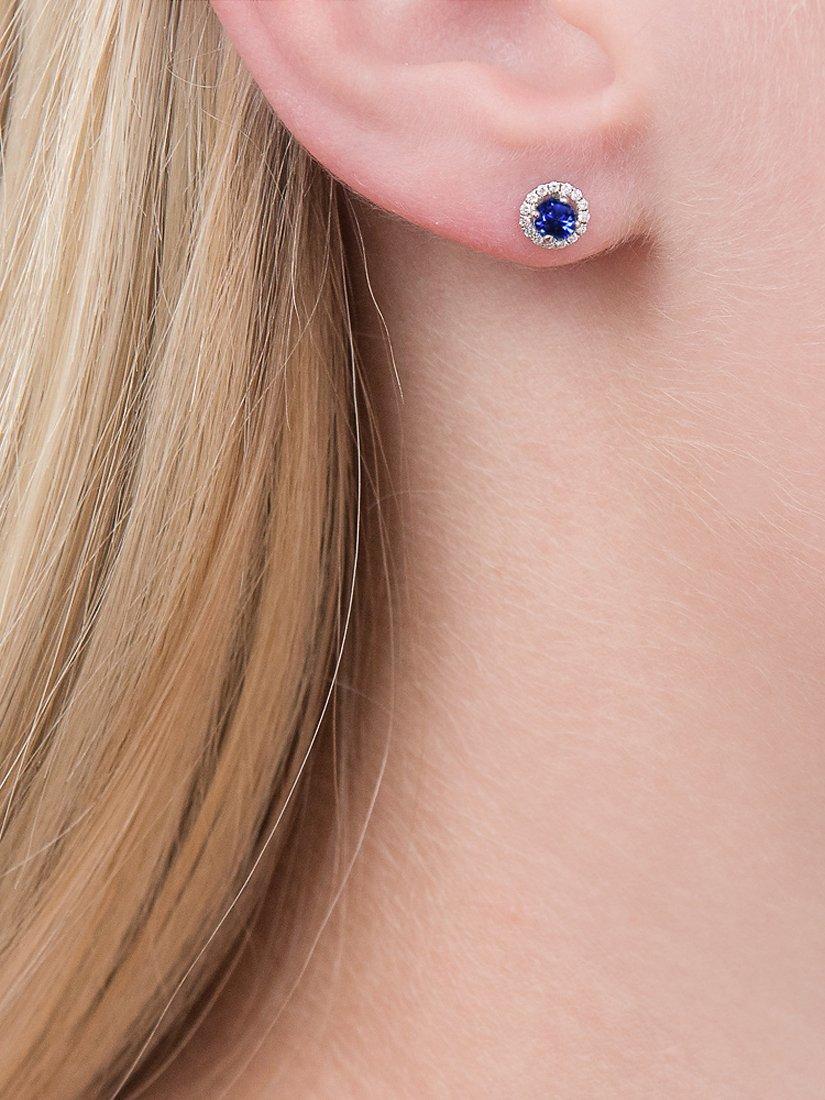 Product image 5 of 6, which shows E.W Adams 18ct White Gold Diamond Sapphire Claw Set Cluster Stud Earrings, Sapphire
