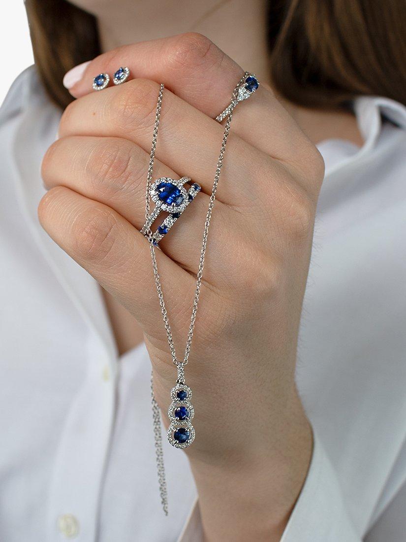Product image 1 of 6, which shows E.W Adams 18ct White Gold Diamond Sapphire Claw Set Cluster Stud Earrings, Sapphire