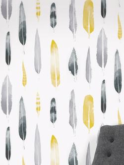 Mini Moderns Feathers Wallpaper - view 2, Mustard, Azdpt024mu