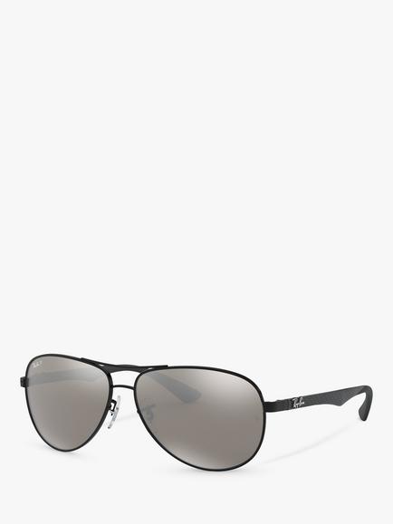 Ray-Ban RB8313 Polarised Carbon Fibre Pilot Sunglasses, Black, Black