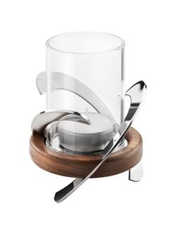 Robert Welch Helix Tea Light Holder, Silver/Wood